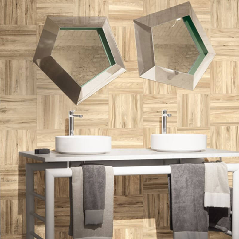 Mosaico in Gres Porcellanato Effetto Legno Rettificato Naturale 26.5x26.5 8.5mm Beige chiaro Just Venice - Gardenia Orchidea