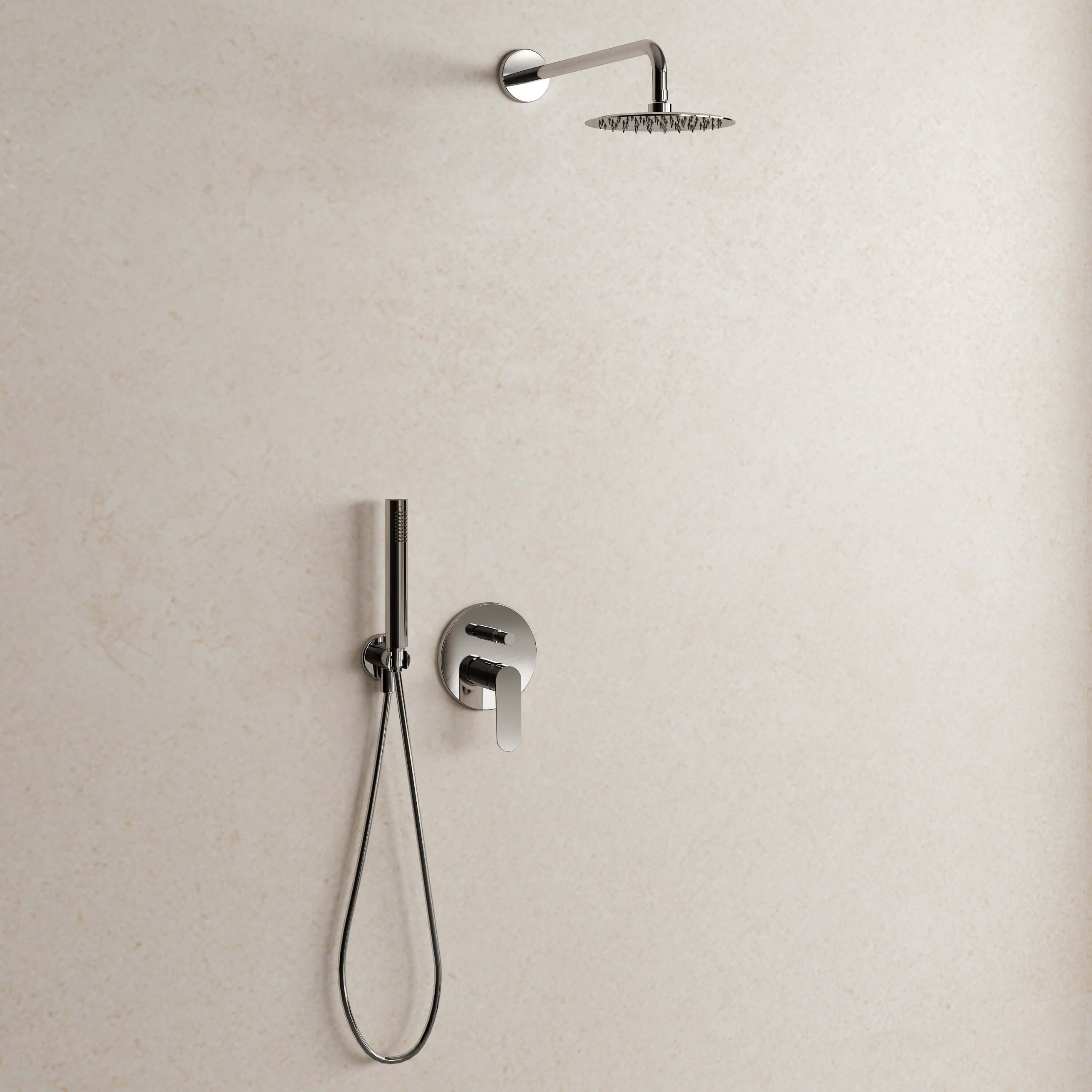 Set Incasso Doccia con Deviatore Cromo con Braccio Doccia e Soffione Ø 20 cm - Neptune