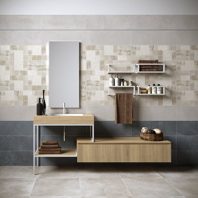 Rivestimento in Ceramica Effetto Cemento Rettificato Naturale 25x75 8.3mm Le Crete Decoro Chic - Herberia