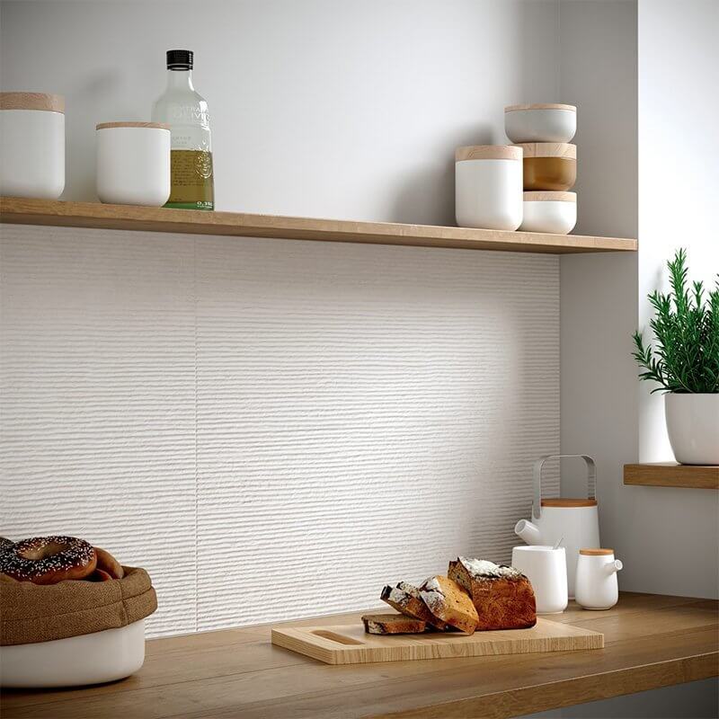 Rivestimento in Ceramica Effetto Pietra 25x75 Decoro Struttura Orizonte Bianco Orione- Herberia