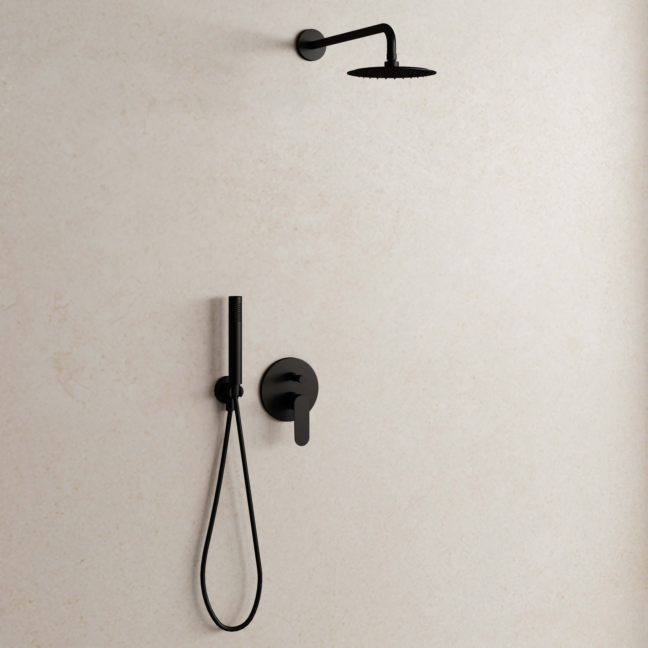 Set Incasso Doccia con Deviatore Nero con Braccio Doccia e Soffione Ø 20 cm - Neptune