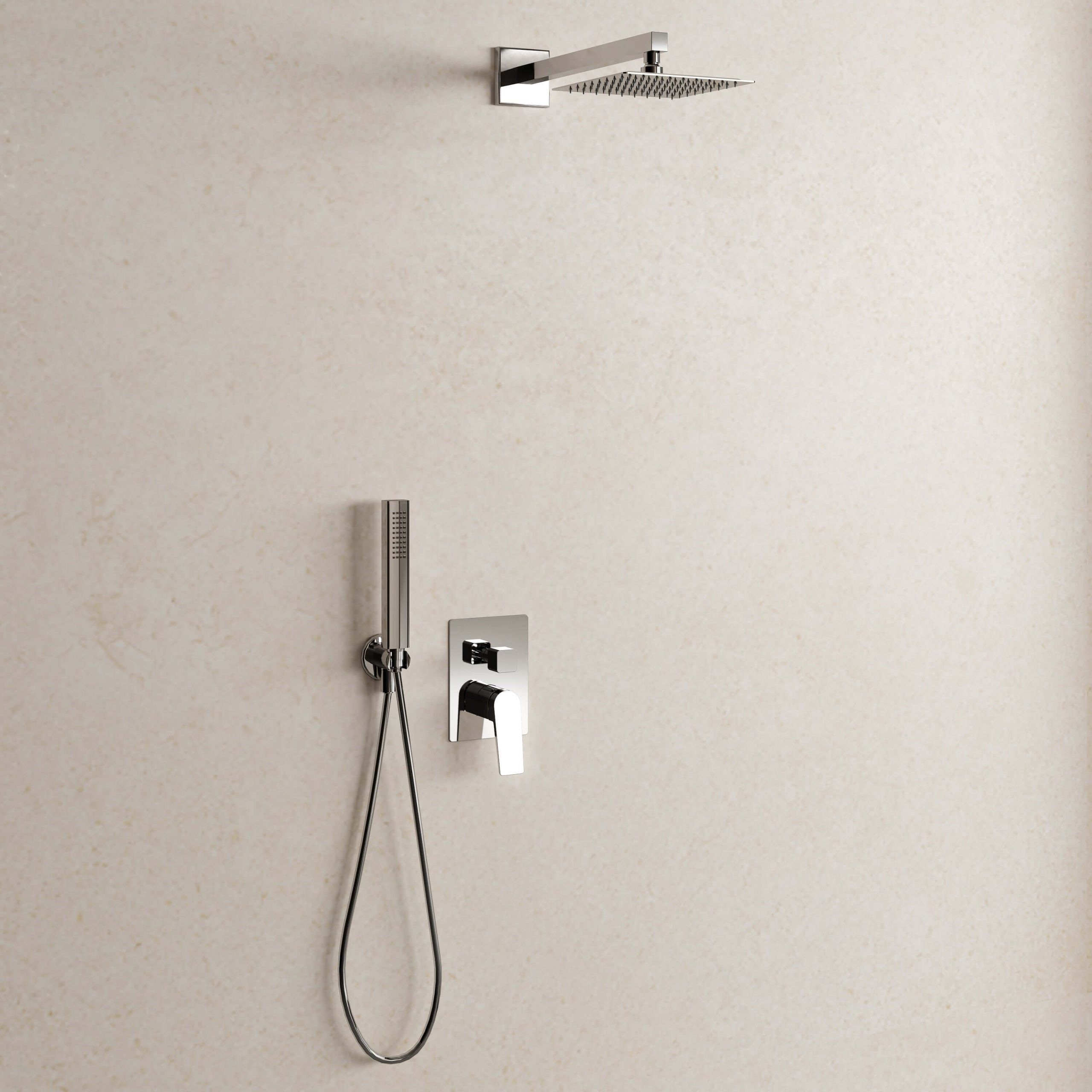 Set Incasso Doccia con Deviatore Cromo con Braccio Doccia e Soffione 25x25 cm - Sun