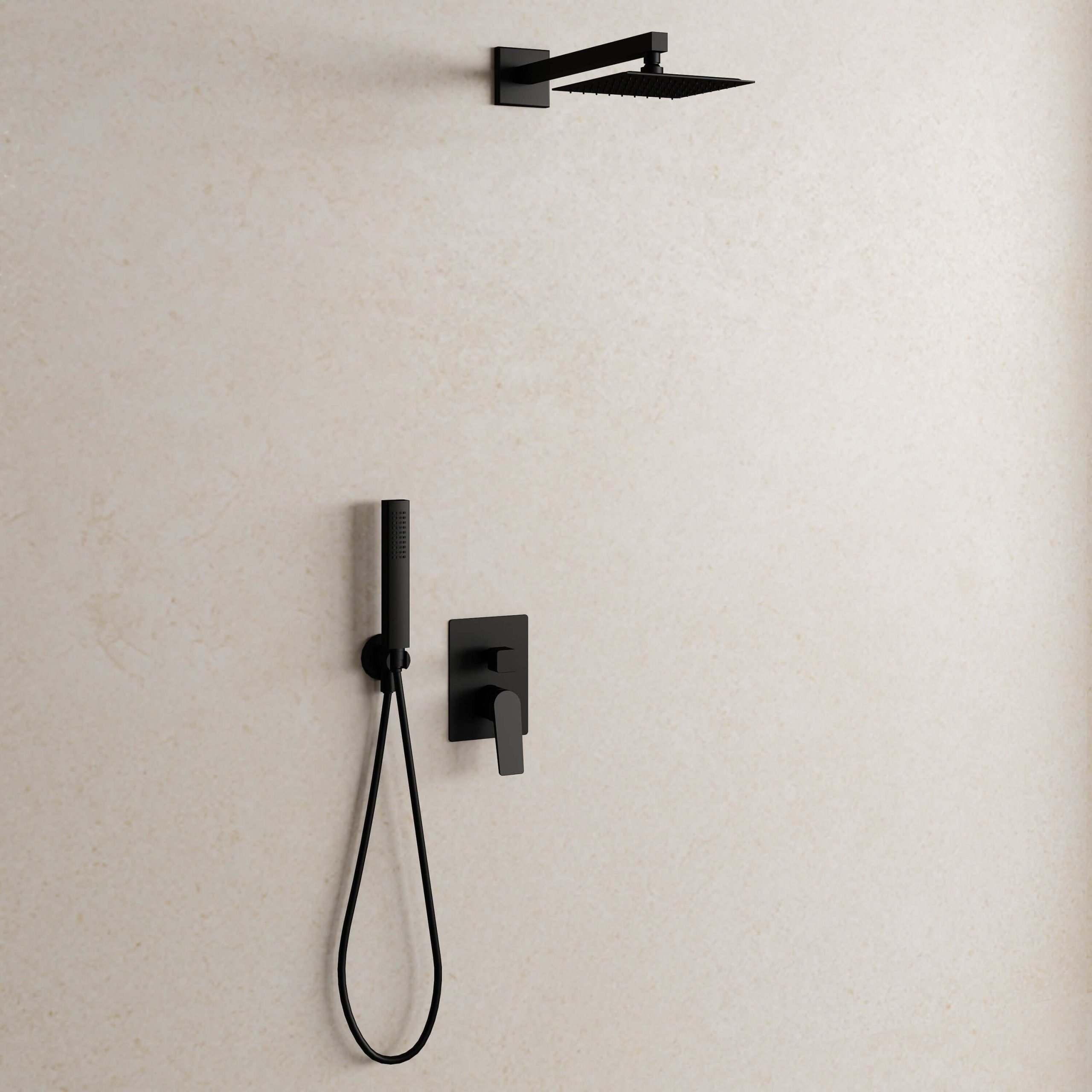 Set Incasso Doccia con Deviatore Nero con Braccio Doccia e Soffione 25x25 cm - Sun