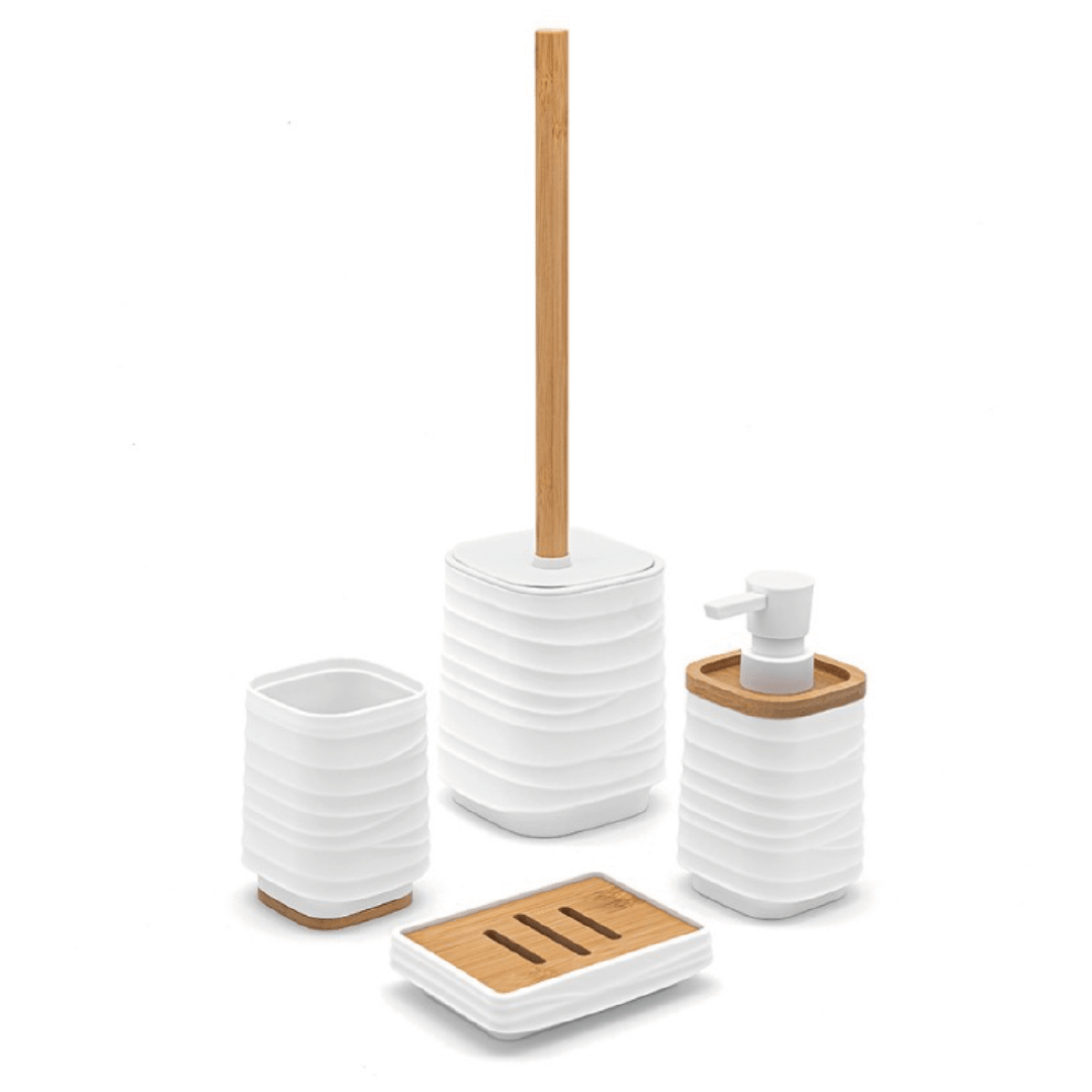 Set 4 Accessori D'Appoggio Feridras "Alabama" Bianco/Bambù