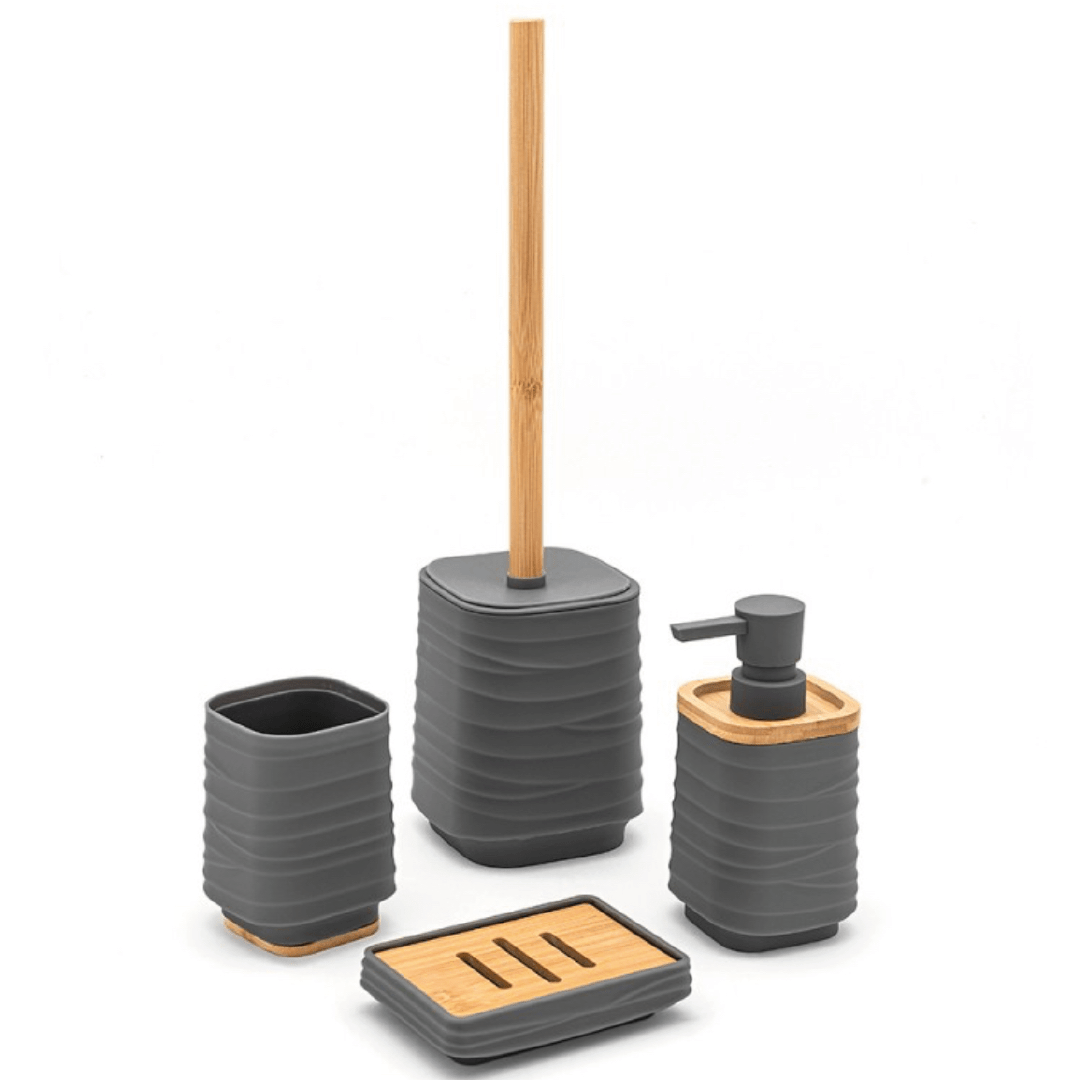 Set 4 Accessori D'Appoggio Feridras "Alabama" Grigio/Bambù