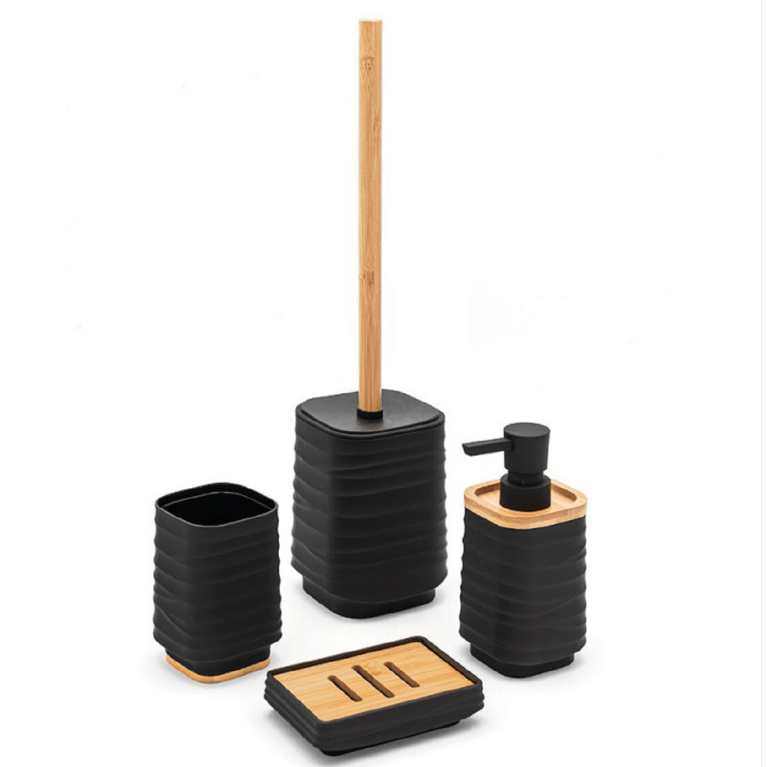 Set 4 Accessori D'Appoggio Feridras "Alabama" Nero/Bambù