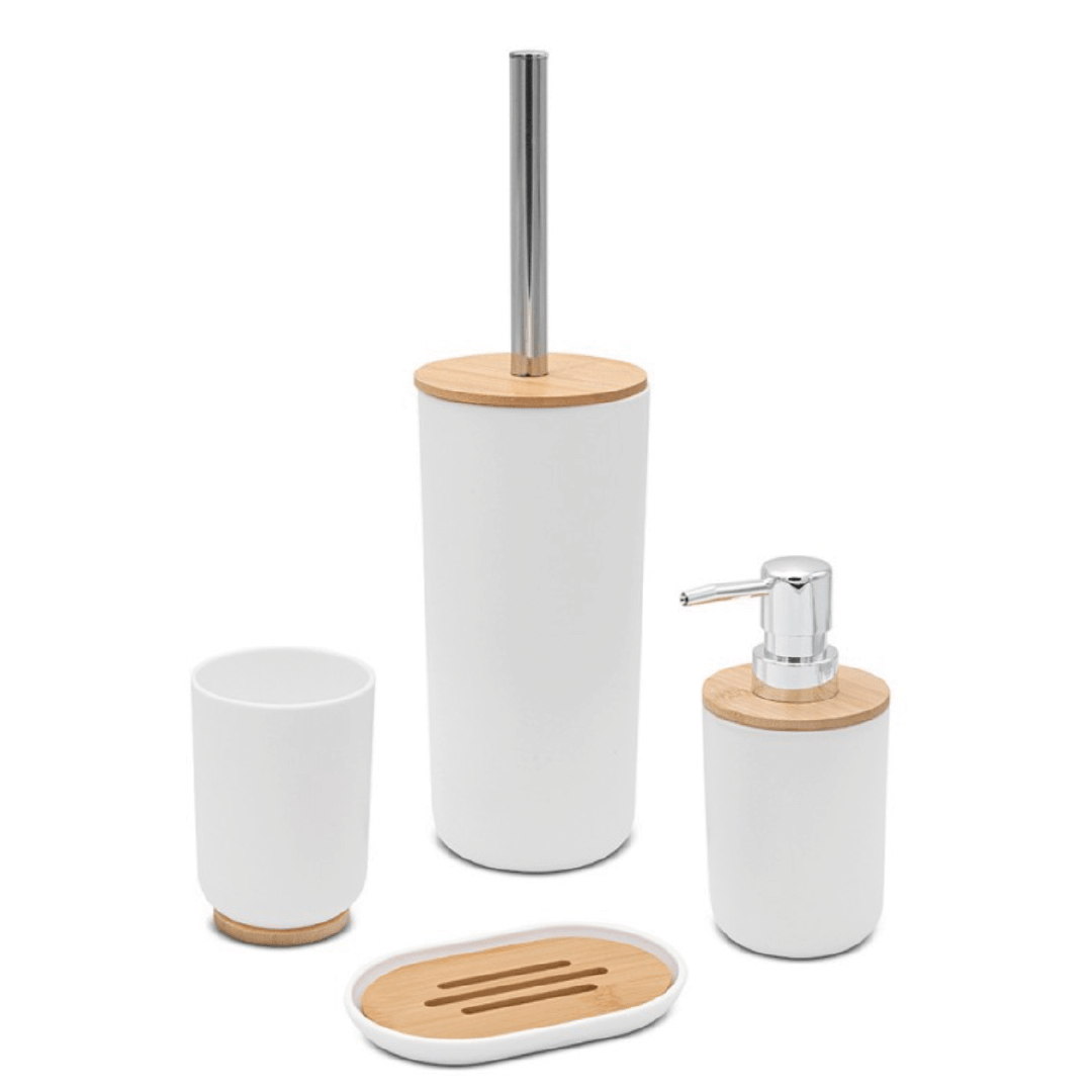 Set 4 Accessori D'Appoggio Feridras "Florida" Bianco/Bambù