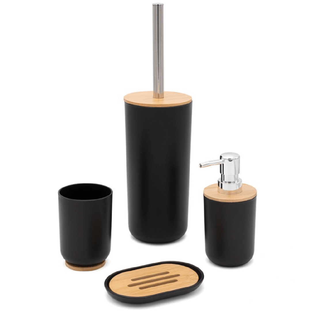 Set 4 Accessori D'Appoggio Feridras "Florida" Nero/Bambù