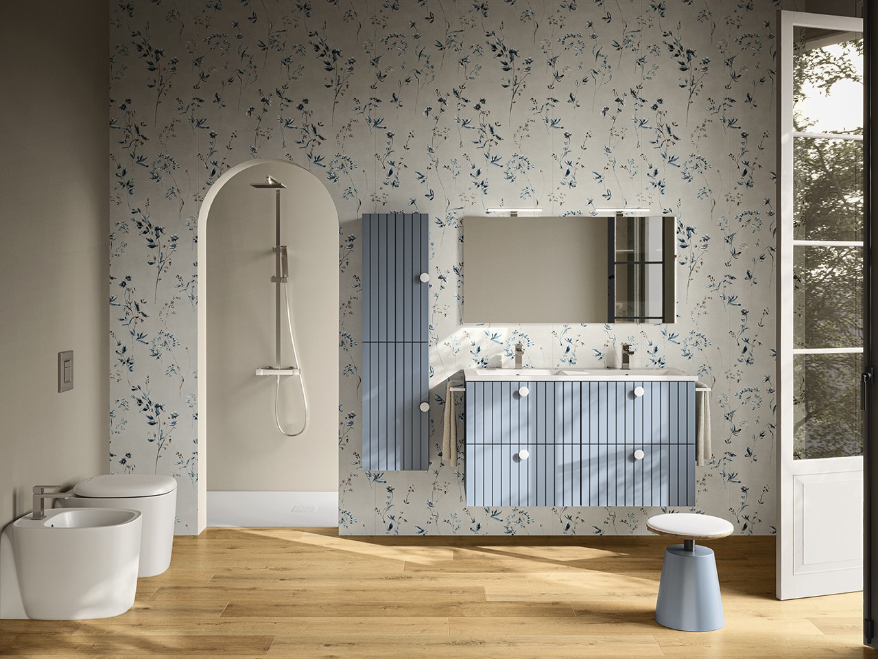 Mobile Bagno LERICI L120 cm a 4 Cassetti finitura Azzurro Opaco con Lavabo Unitop in Resina-9021153