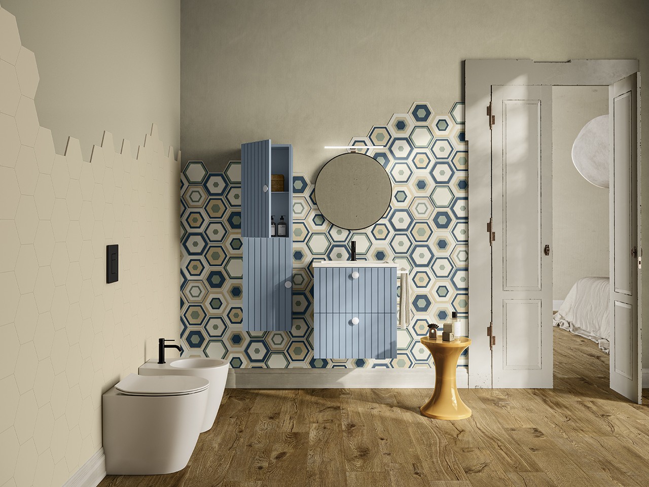 Mobile Bagno LERICI L60 cm a 2 Cassetti finitura Azzurro Opaco con Lavabo Unitop in Resina-9021150