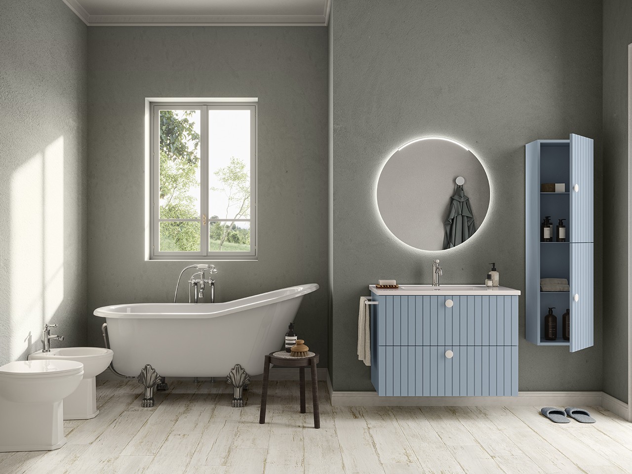 Mobile Bagno LERICI L90 cm a 2 Cassetti finitura Azzurro Opaco con Lavabo Unitop in Ceramica-9021148