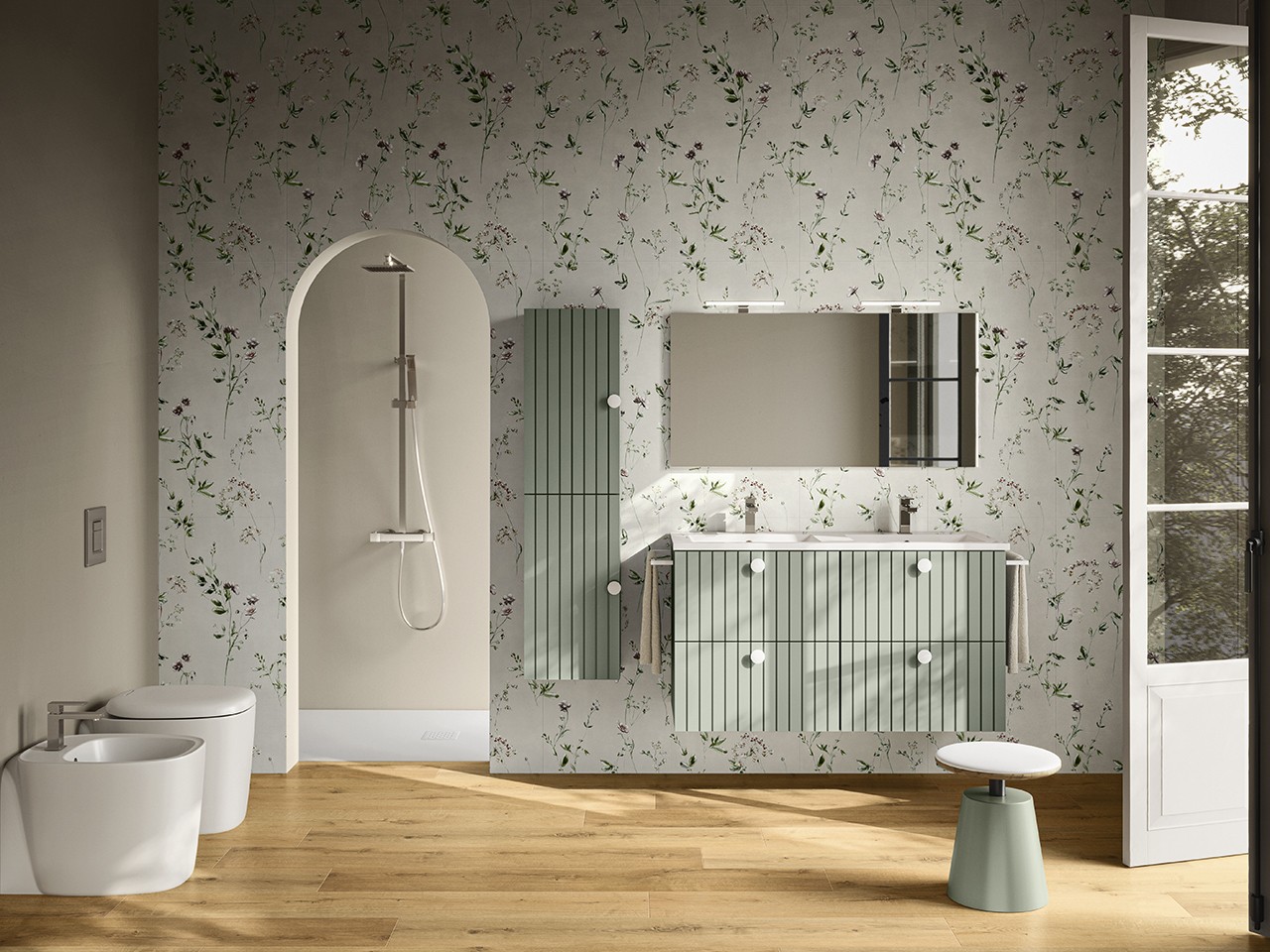 Mobile Bagno LERICI L120 cm a 4 Cassetti finitura Verde Opaco con Lavabo Unitop in Ceramica-9021111