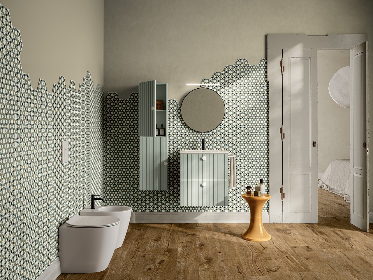Mobile Bagno LERICI L60 cm a 2 Cassetti finitura Verde Opaco con Lavabo Unitop in Ceramica-9021108