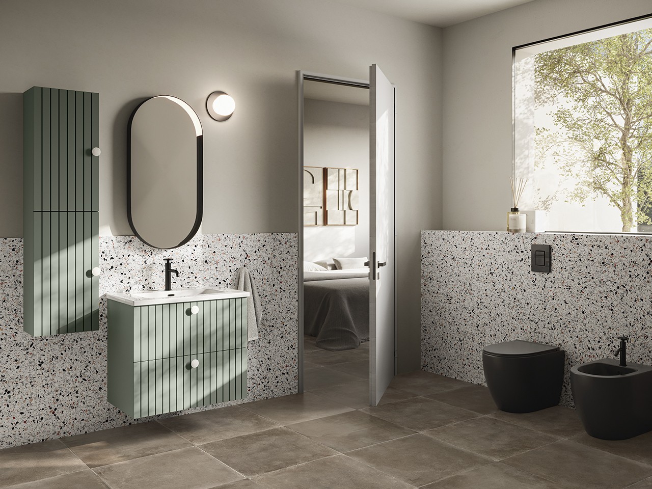 Mobile Bagno LERICI L75 cm a 2 Cassetti finitura Verde Opaco con Lavabo Unitop in Ceramica-9021109