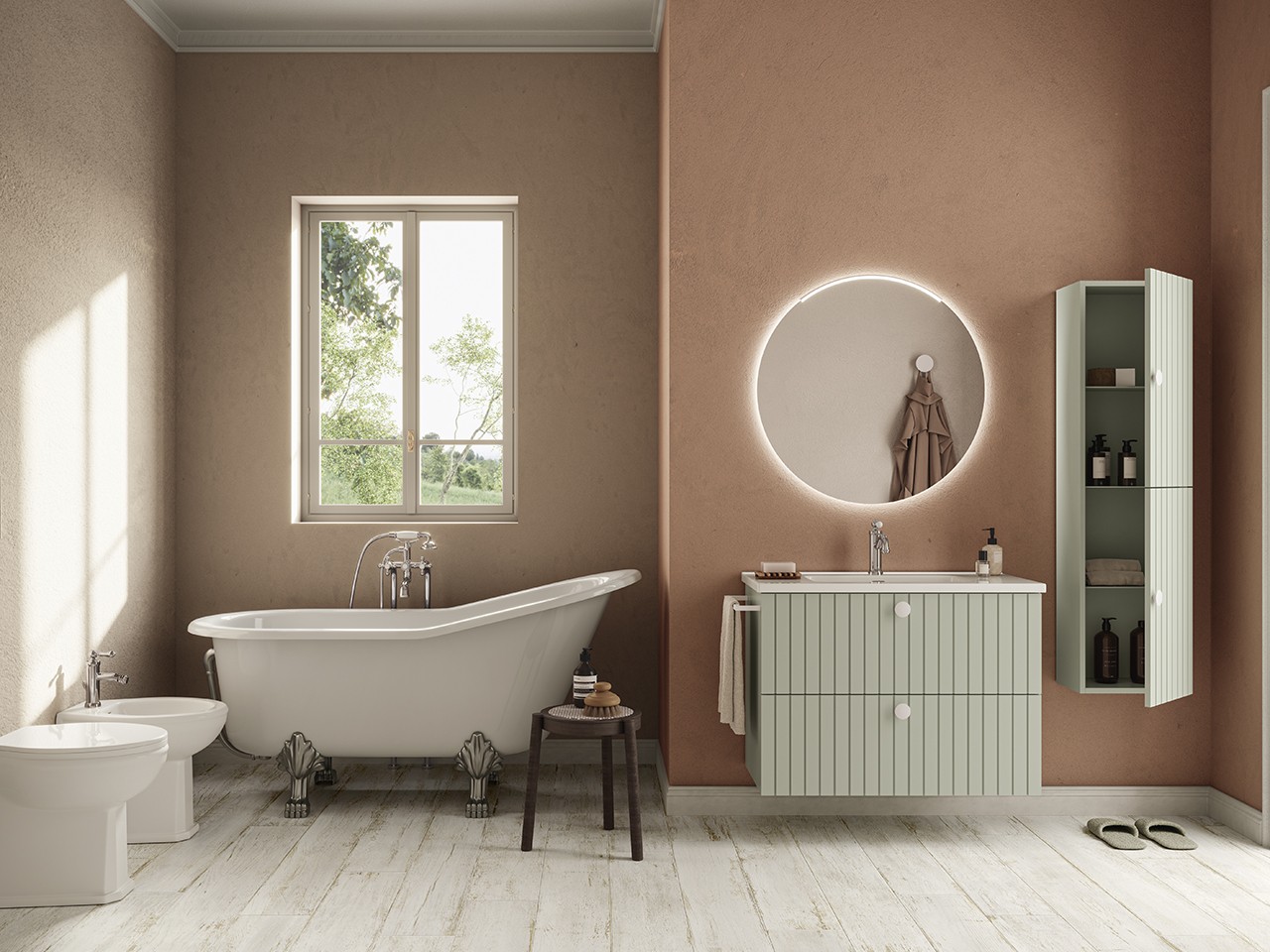 Mobile Bagno LERICI L90 cm a 2 Cassetti finitura Verde Opaco con Lavabo Unitop in Resina-9021144