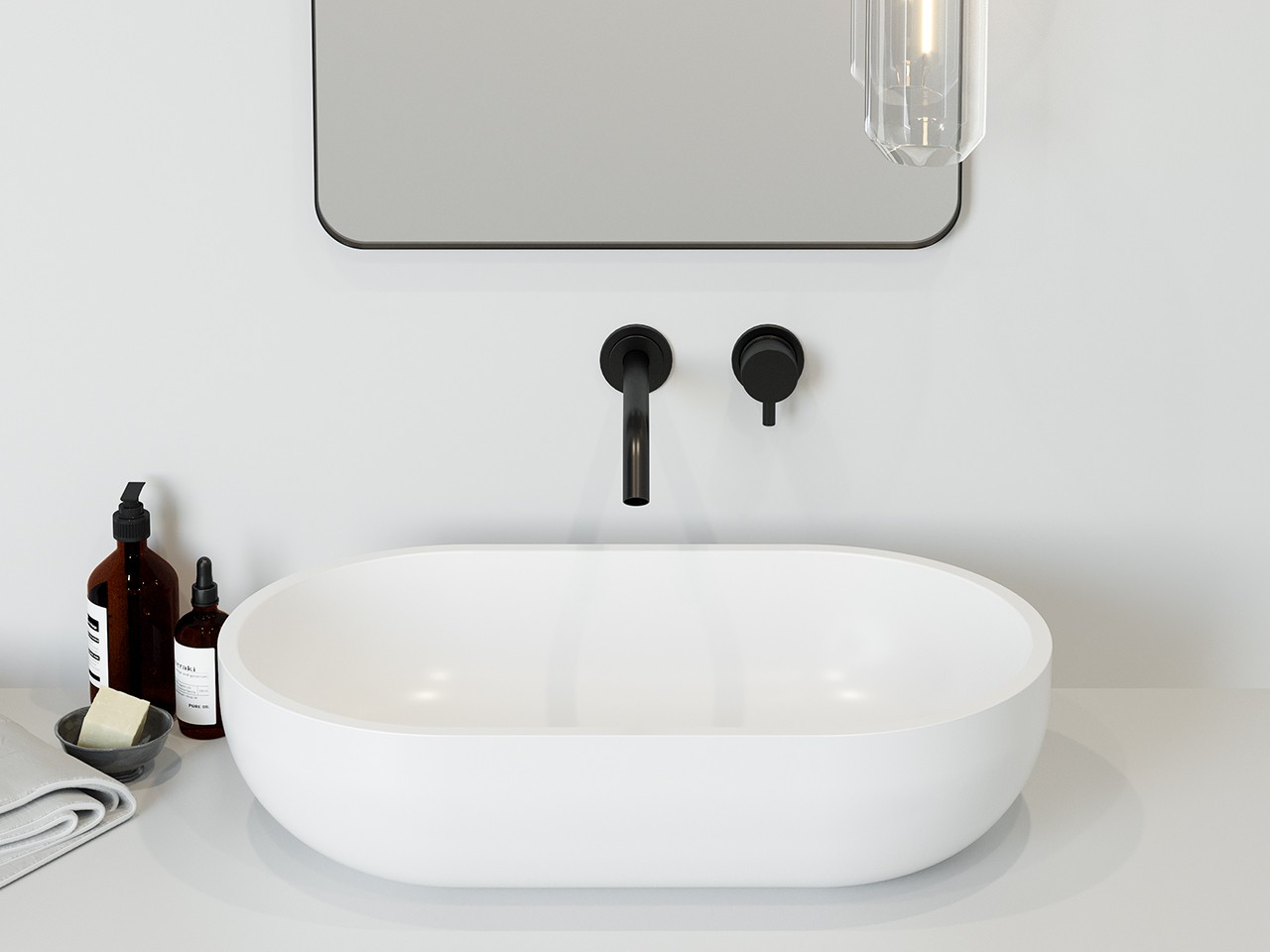 Lavabo da Appoggio Norimberga 60x35 H17 cm Resina Bianco Lucido-69230