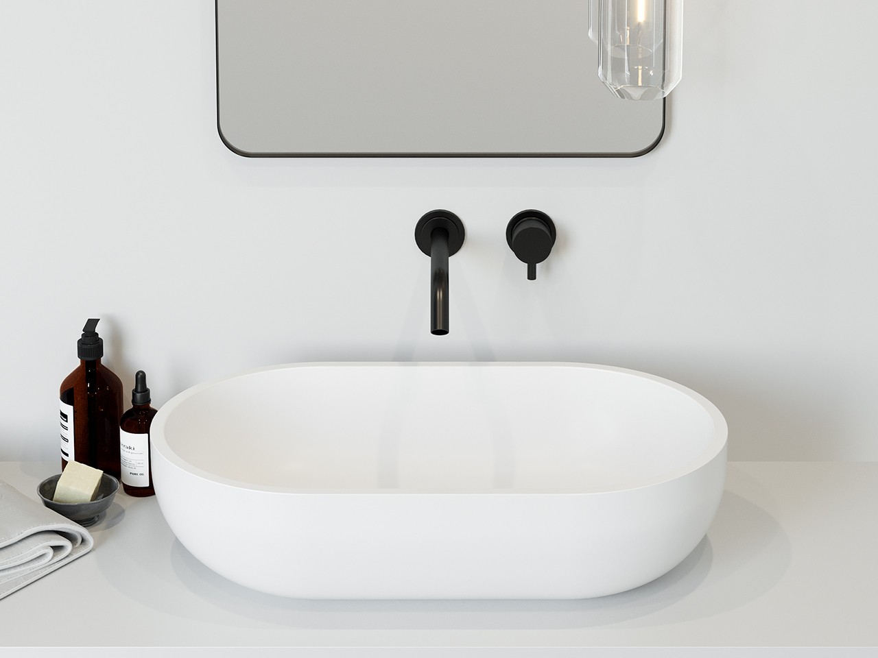 Lavabo da Appoggio Norimberga 60x35 H17 cm Resina Bianco Opaco-69231