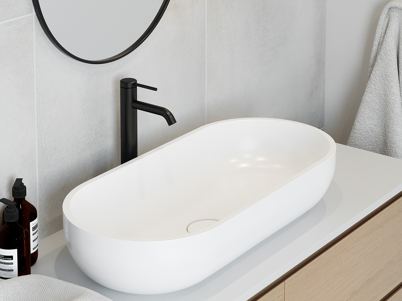 Lavabo da Appoggio Norimberga 75x35 H17 cm Resina Bianco Lucido-69232