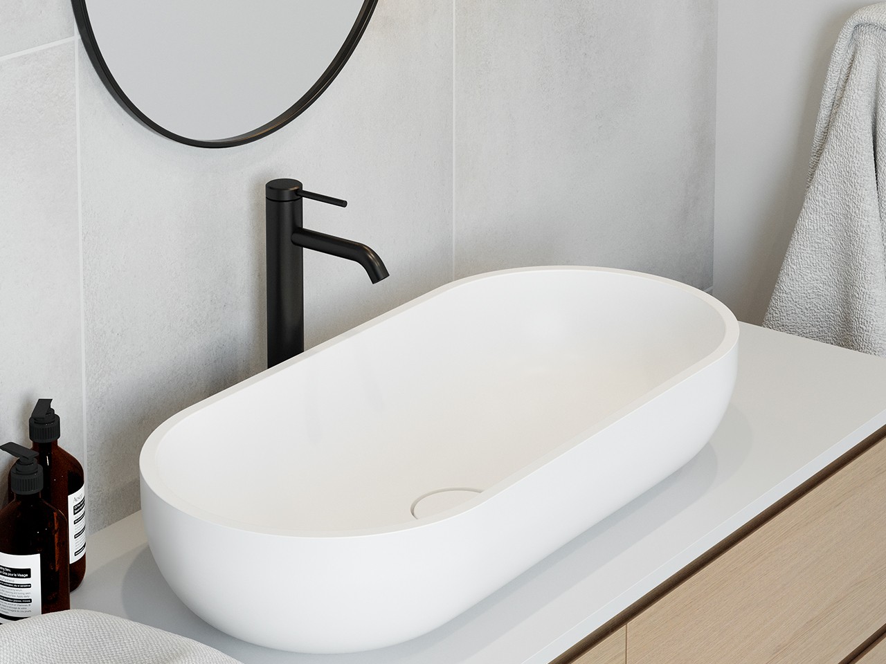 Lavabo da Appoggio Norimberga 75x35 H17 cm Resina Bianco Opaco-69233