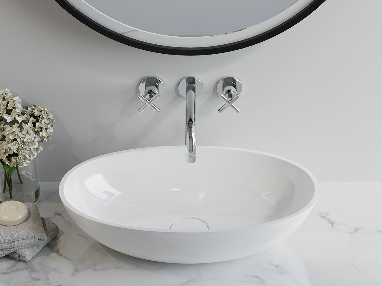 Lavabo da Appoggio Brema 60x35 H15 cm Resina Bianco Lucido-69240