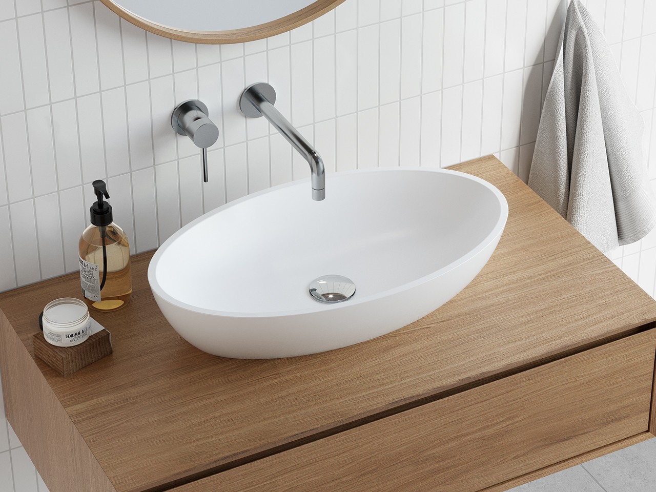 Lavabo da Appoggio Dresda 60x35 H12,4 cm Resina Bianco Opaco-69243