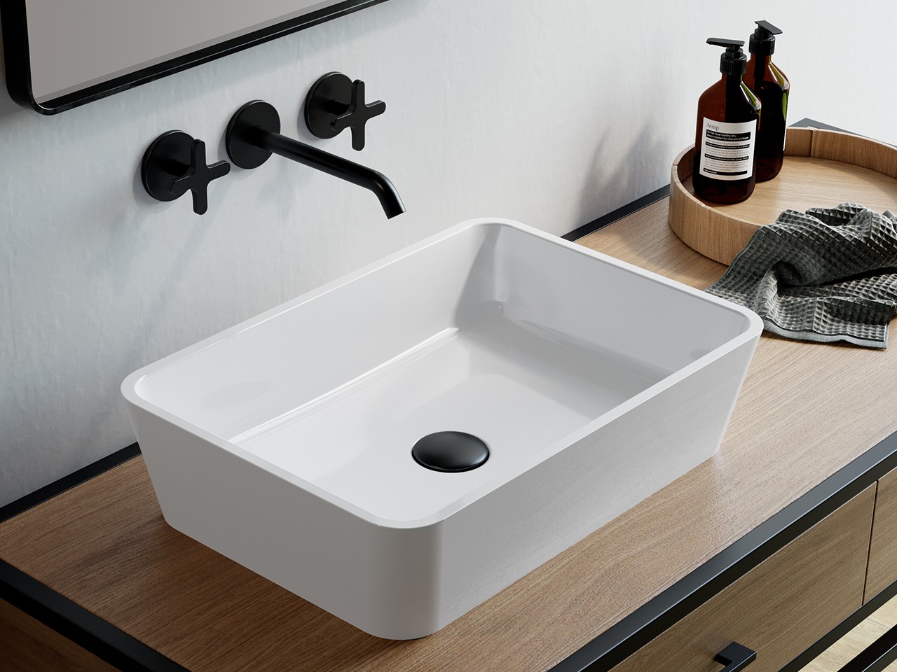 Lavabo da Appoggio Lipsia 50x35 H12,4 cm Resina Bianco Lucido-69244