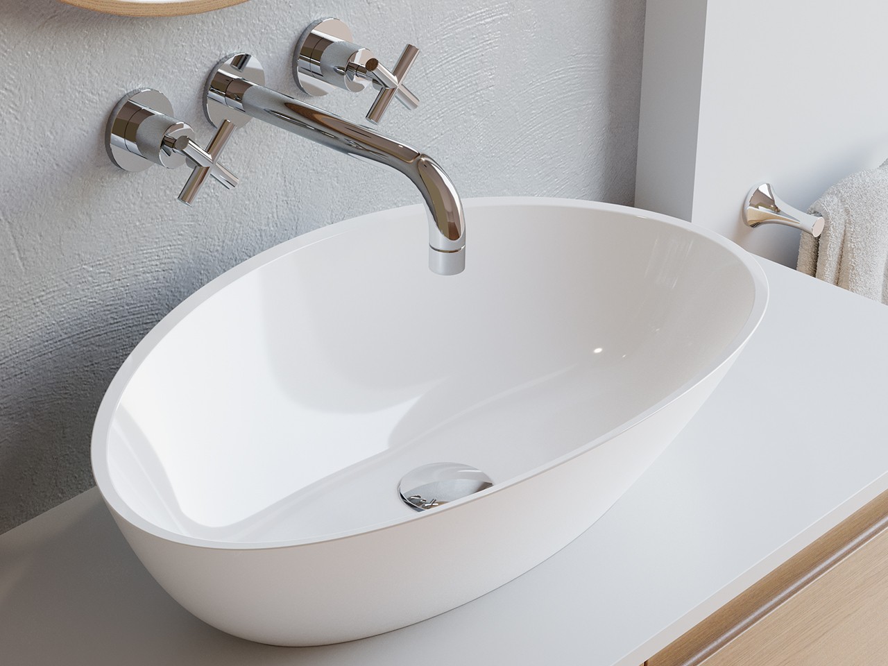 Lavabo da Appoggio Lubecca 60x36 H16 cm Resina Bianco Lucido-69246