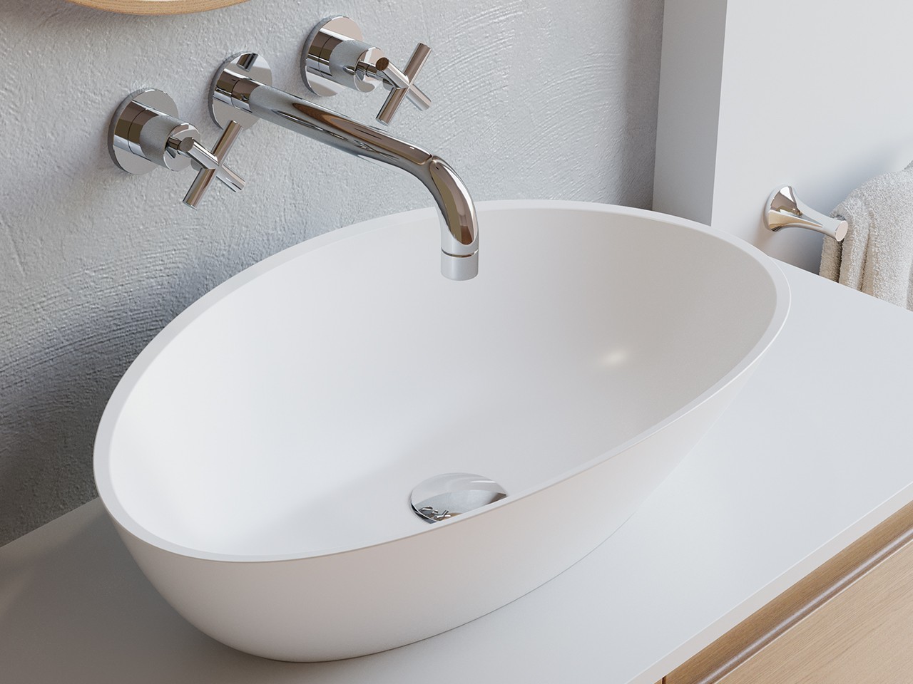 Lavabo da Appoggio Lubecca 60x36 H16 cm Resina Bianco Opaco-69247