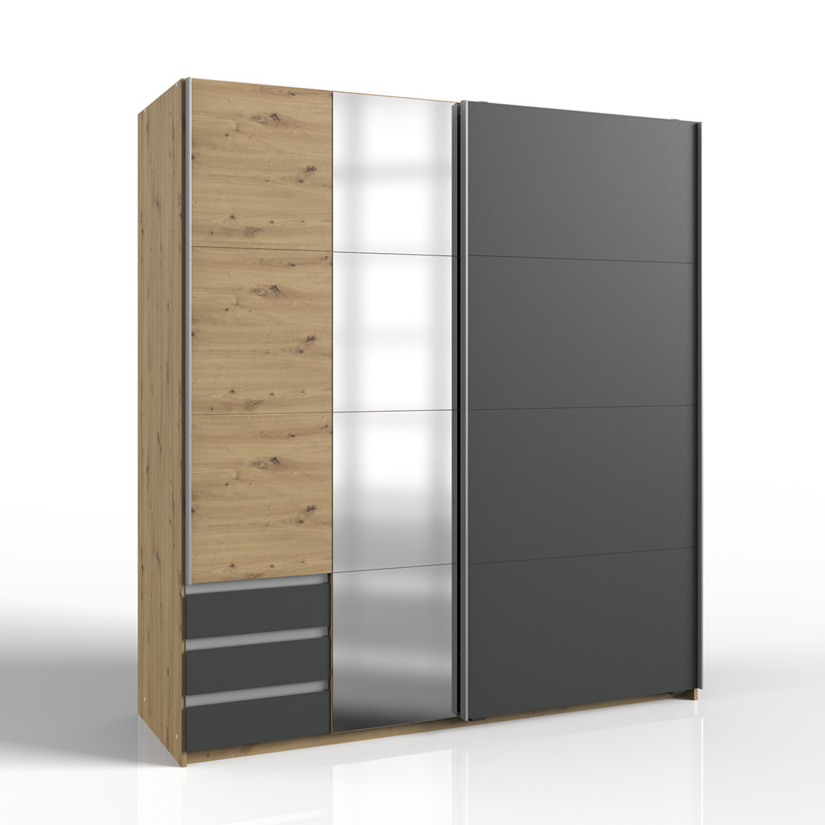 Armadio 2 ante scorrevoli con 1 specchio e 3 cassetti H198 cm - AURICH