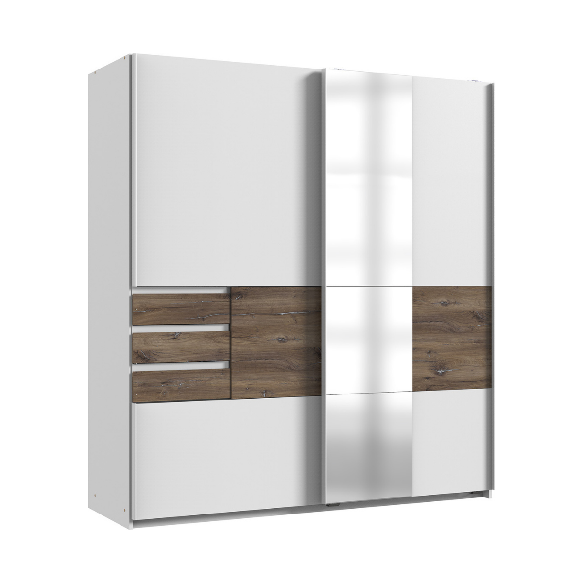 Armadio 2 ante scorrevoli con 1 specchio e cassetti L180 cm - BAMBERG