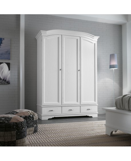 ARMADIO 3 ANTE 3 CASSETTI X CAMERA LEGNO MASSELLO COUNTRY MODERNO LACCATO BIANCO