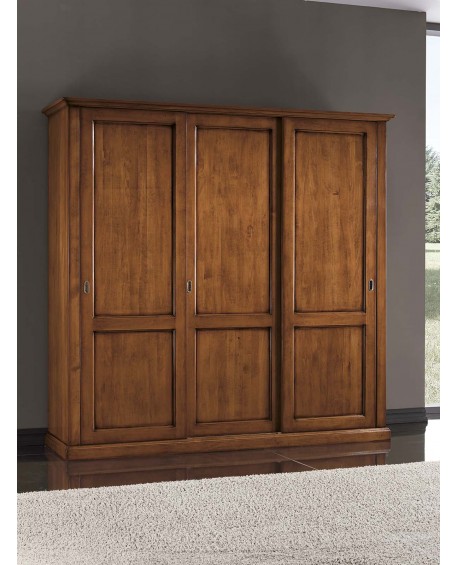 Armadio 3 ante scorrevoli  legno massello con cassettiera L 221 P 62 H 214