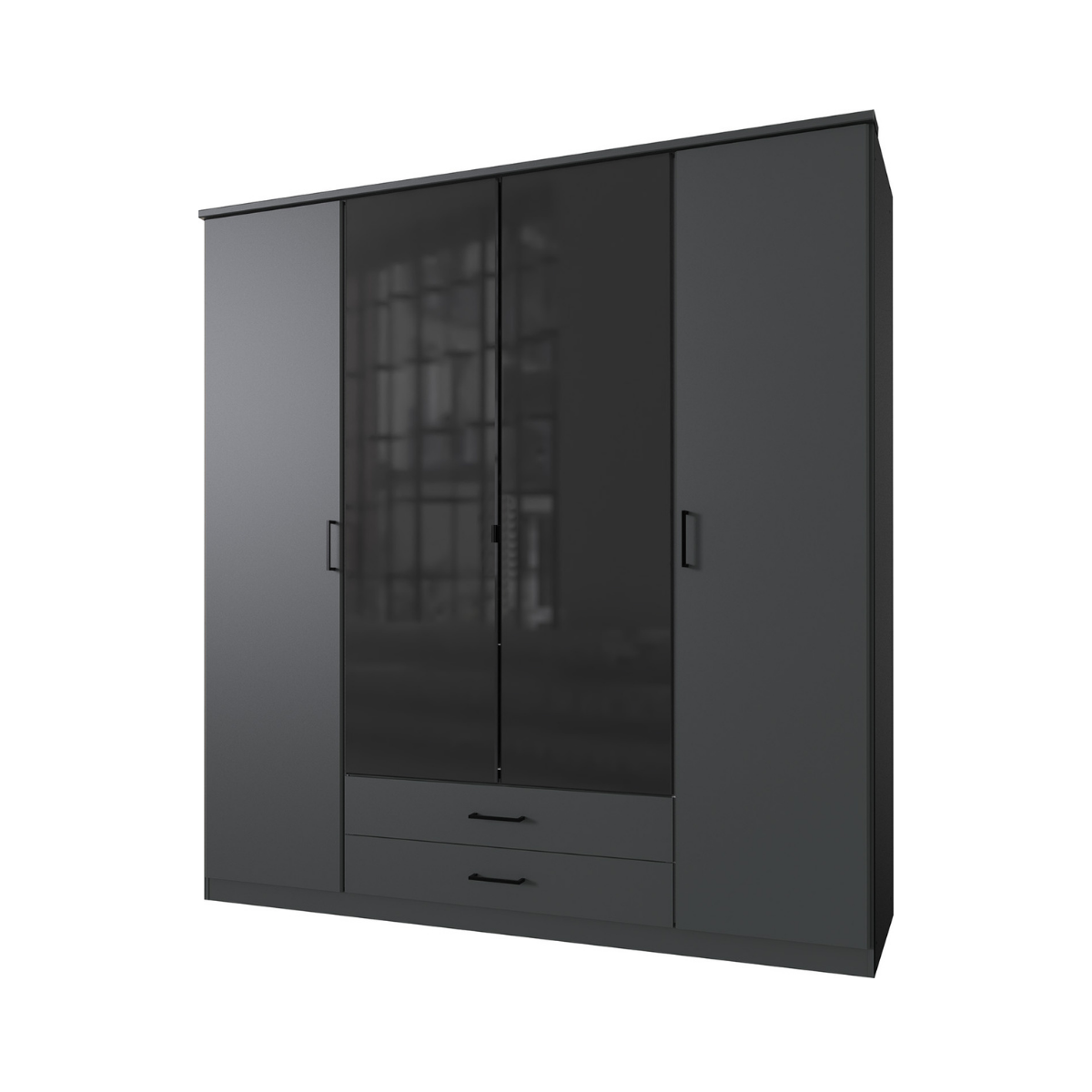 Armadio 4 ante battenti con 2 specchi e 2 cassetti L180 cm - SOEST