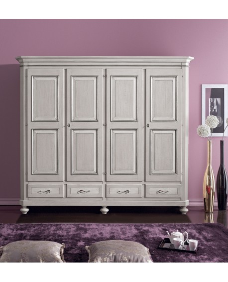 ARMADIO 4 ANTE CASSETTI L 243 P 63 H 217 CAMERA LETTO TORTORA ANTICATO ARTIGIANALE LEGNO MASSELLO