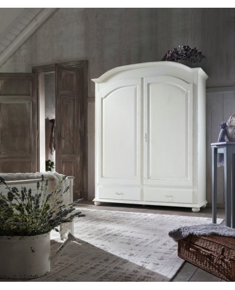 ARMADIO 2 ANTE BATTENTI LEGNO MASSELLO BIANCO ANTICATO - L. 181 - P. 61 - H. 224