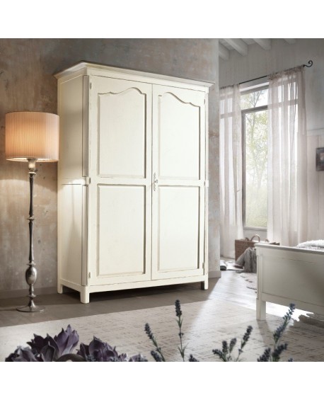ARMADIO 2 ANTE BATTENTI LEGNO MASSELLO BIANCO ANTICATO - L. 157 - P. 60 - H. 217