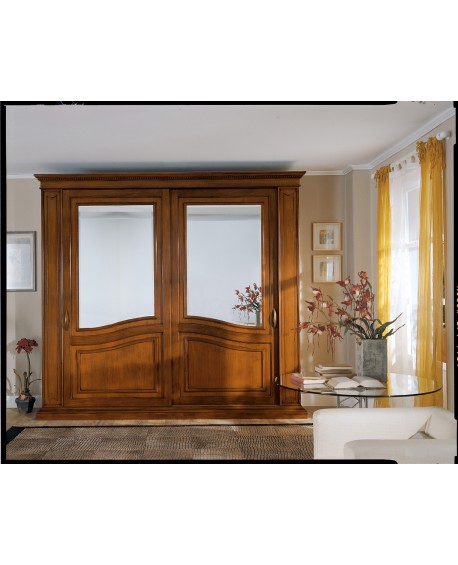 ARMADIO CAMERA ANTE SCORREVOLI CON SPECCHIO LEGNO MASSELLOARTIGIANALE