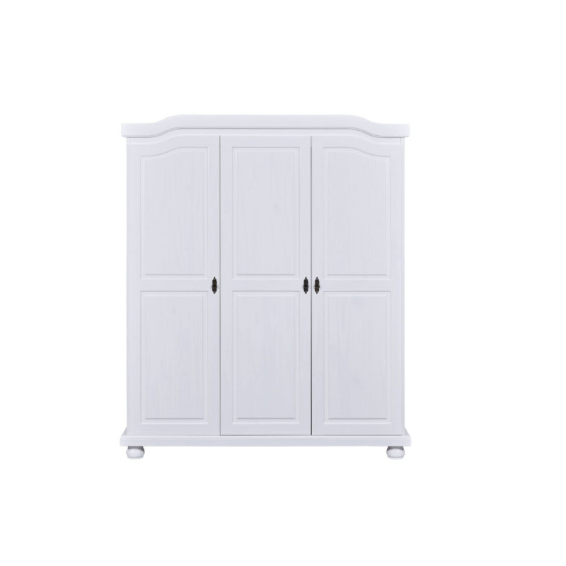 Armadio in legno di Pino Massello Verniciato Bianco con 3 Ante e Ripiani