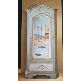 ARMADIO LEGNO DECORATO ANTICATO CON DECORO VENEZIA