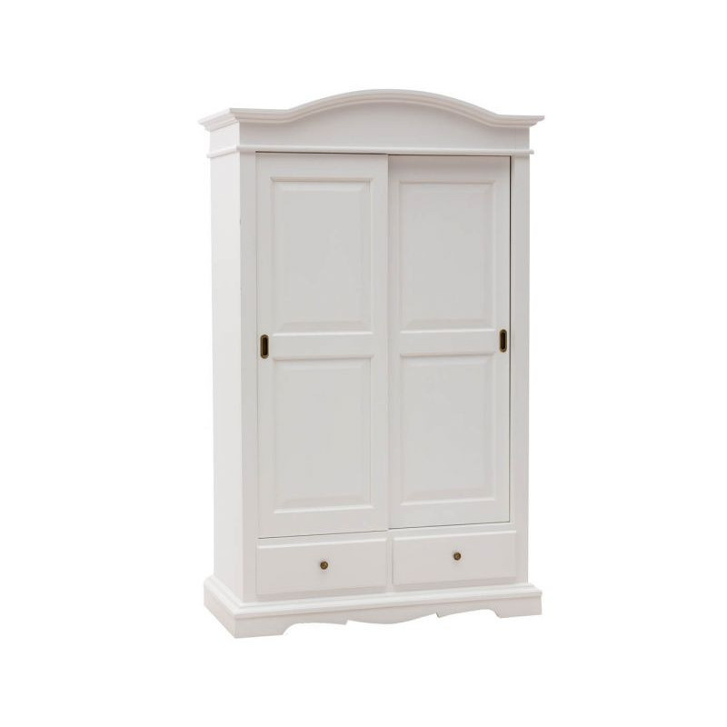 Armadio Legno Massello con 2 Ante Scorrevoli e Cassetti bianco opaco