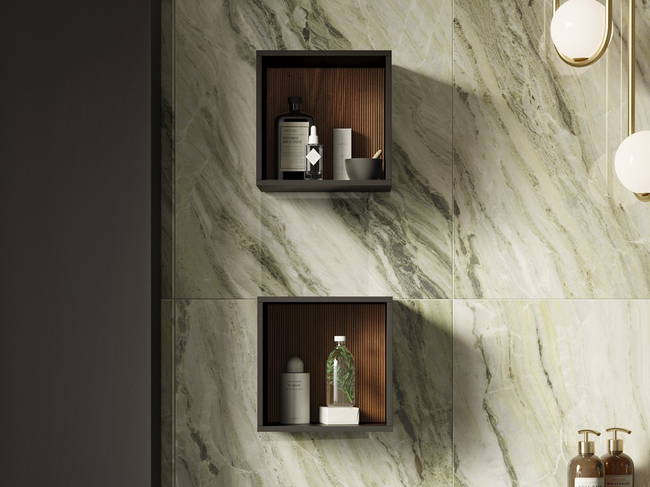 Pensile Bagno Cubotto BLUES 28x28 P25 cm Nero Portland con Inserto Noce Cannucciato-9013824