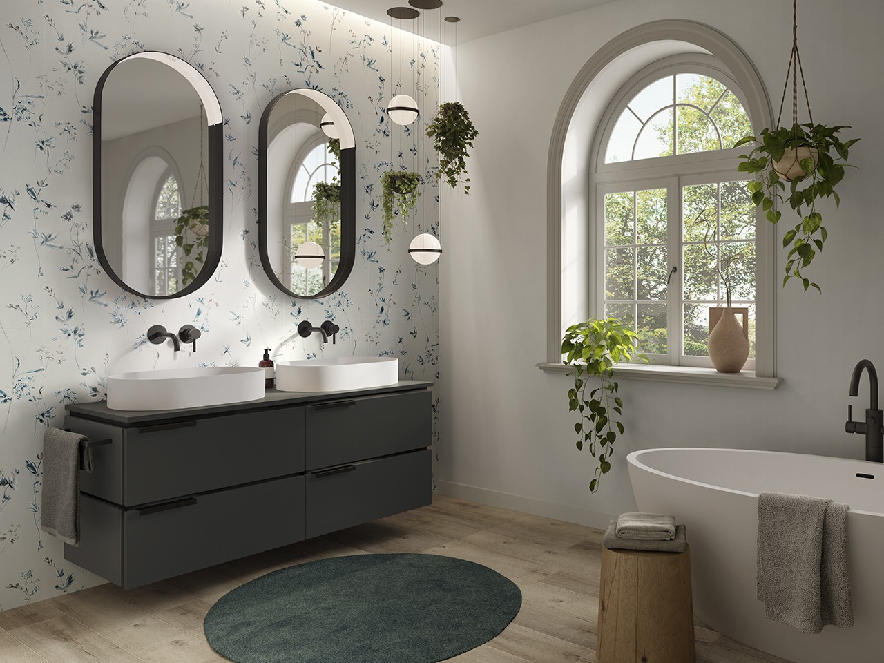 Mobile Bagno TOUCH 140 cm 4 Cassetti e Top 1,2 cm Phoenix Nero Opaco-9013819