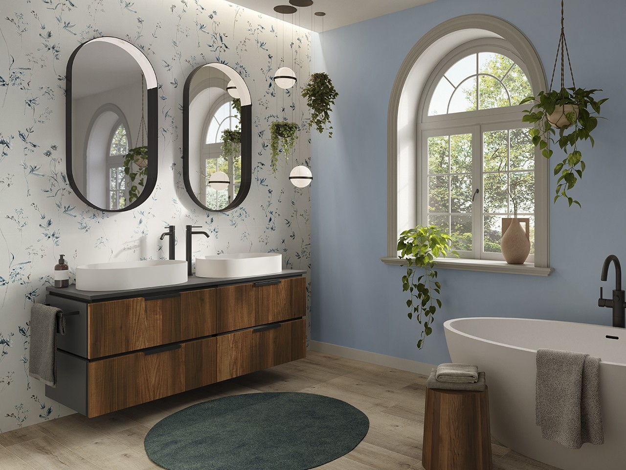 Mobile Bagno BLUES 140 cm 4 Cassetti Noce Cannucciato e Top 1,2 cm Phoenix Nero Opaco-9013821