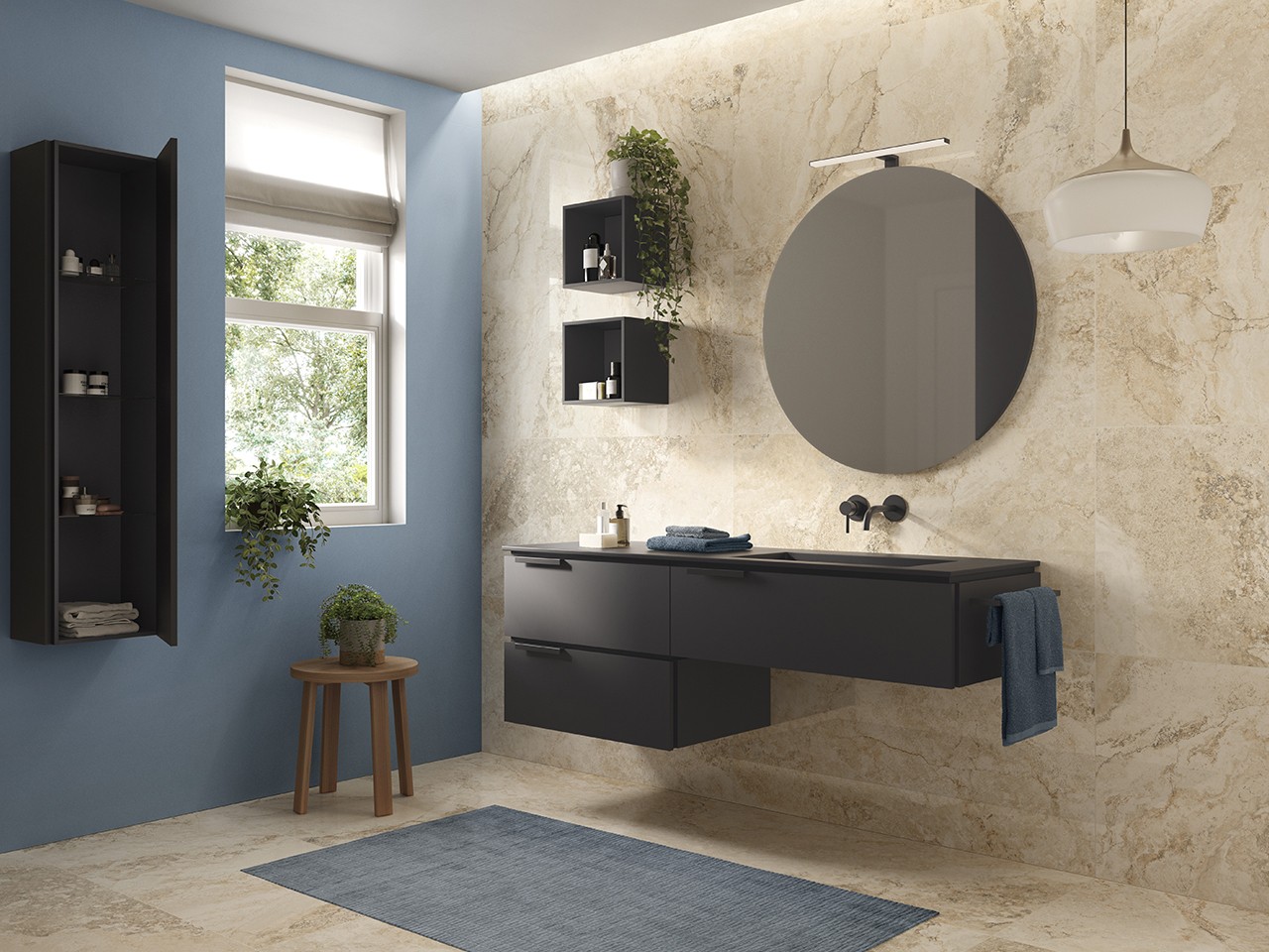 Mobile Bagno TOUCH 160 cm 3 Cassetti Phoenix Nero Opaco e Lavabo HIDE Destro Nero-9013880
