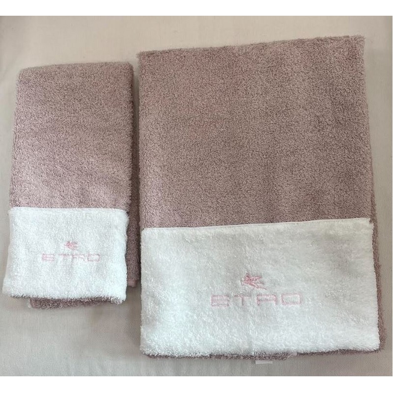 BANDOLERO COPPIA ASCIUGAMANI VISO + OSPITE ROSA 100% COTONE ETRO