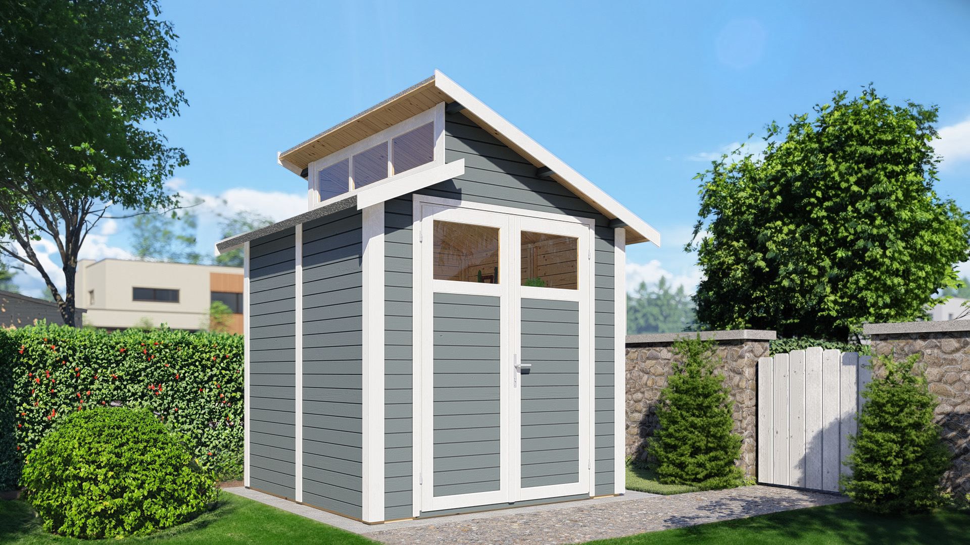 Casetta da giardino "Puchheim" 01 incl. pavimento, grigio - 19 mm, superficie: 4,24 m², tetto a falde sfalsate