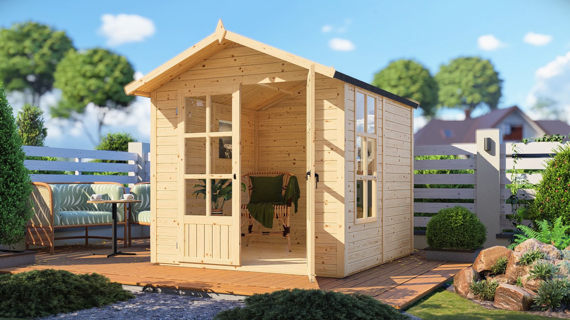 Casetta da giardino prefabbricata "Gauting" 01 incl. pavimento, legno grezzo - 19 mm, superficie: 4,20 m², tetto a due falde