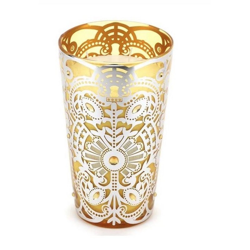 BISANZIO CANDELA IN VASO DI VETRO GIALLO Ø 14 H 23 CM. HERVIT