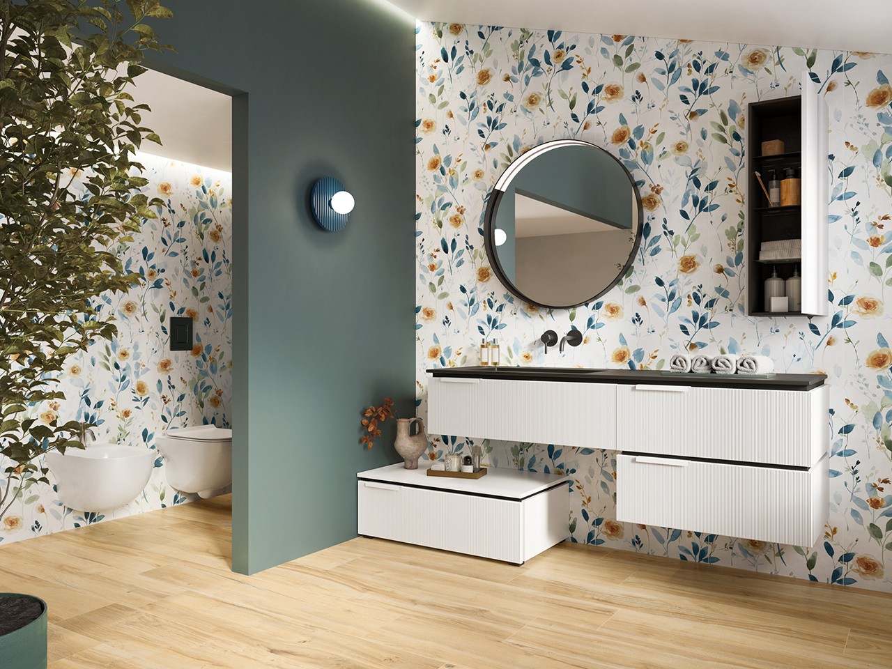 Mobile Bagno BLUES 160 cm 3 Cassetti Bianco Opaco e Lavabo Unitop HIDE Sinistro Resina Effetto Pietra Nero-9012689