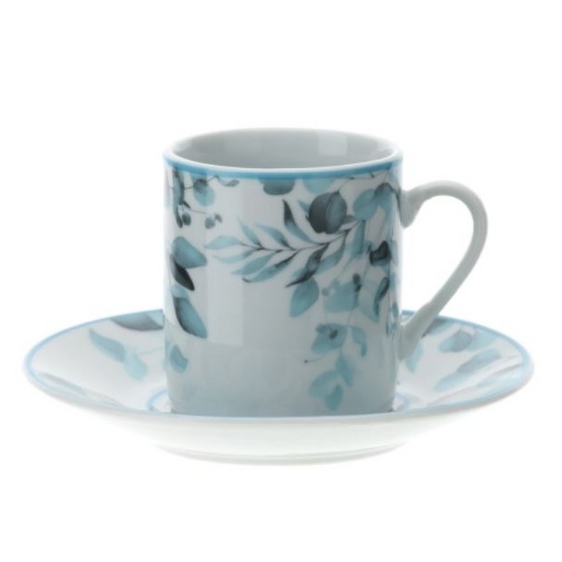 BOX 2 TAZZINE CAFFE' BOTANIC BLU IN PORCELLANA 9X5 CM. HERVIT